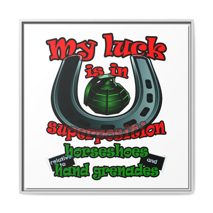 my luck - framed canvas art (white)