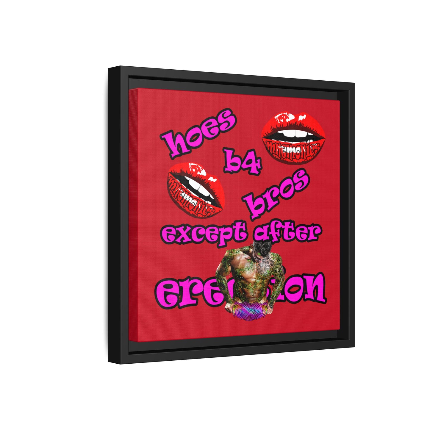 hoes b4 bros - framed canvas art (dark red)
