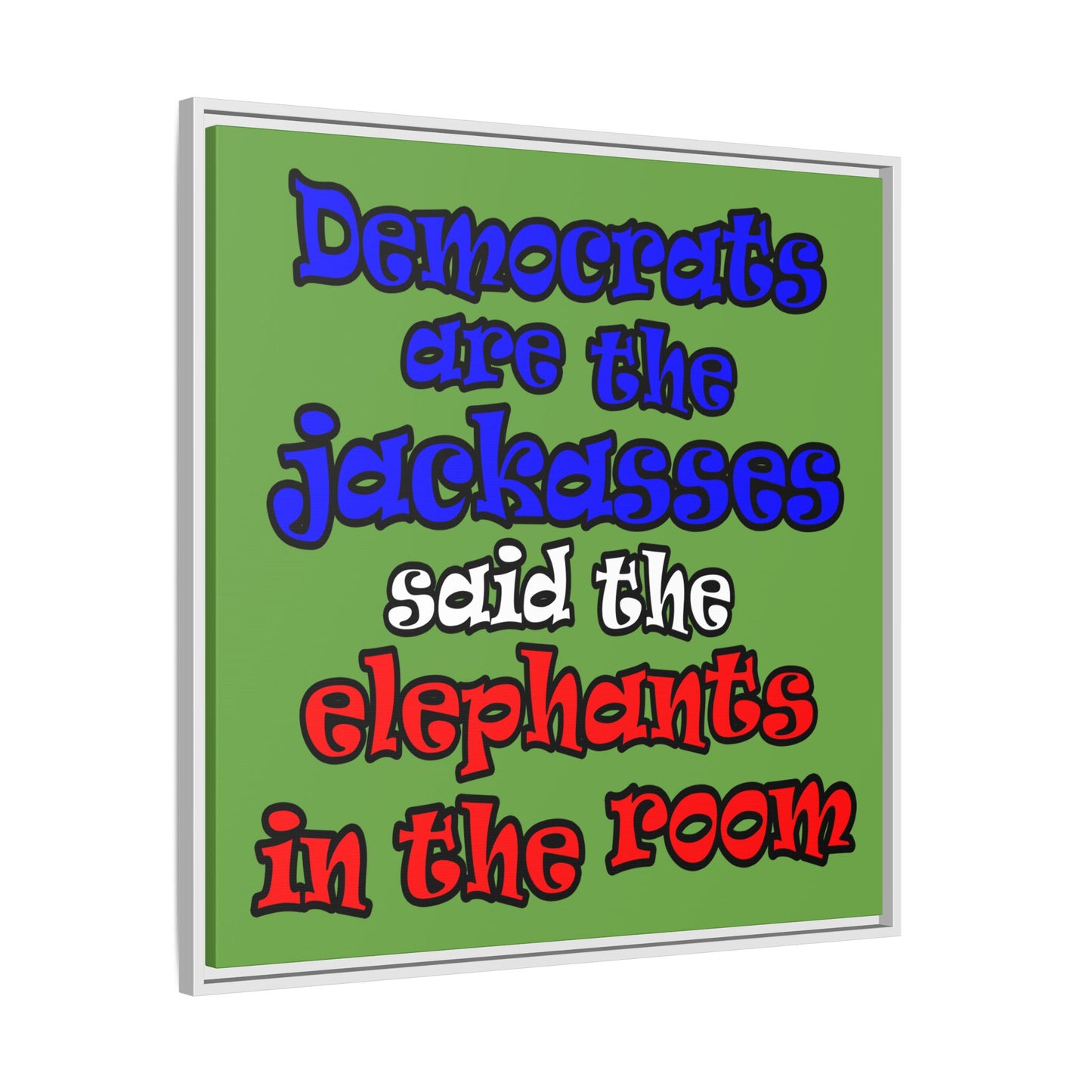 donkeys and elephants - framed canvas art (green)