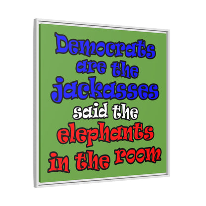 donkeys and elephants - framed canvas art (green)