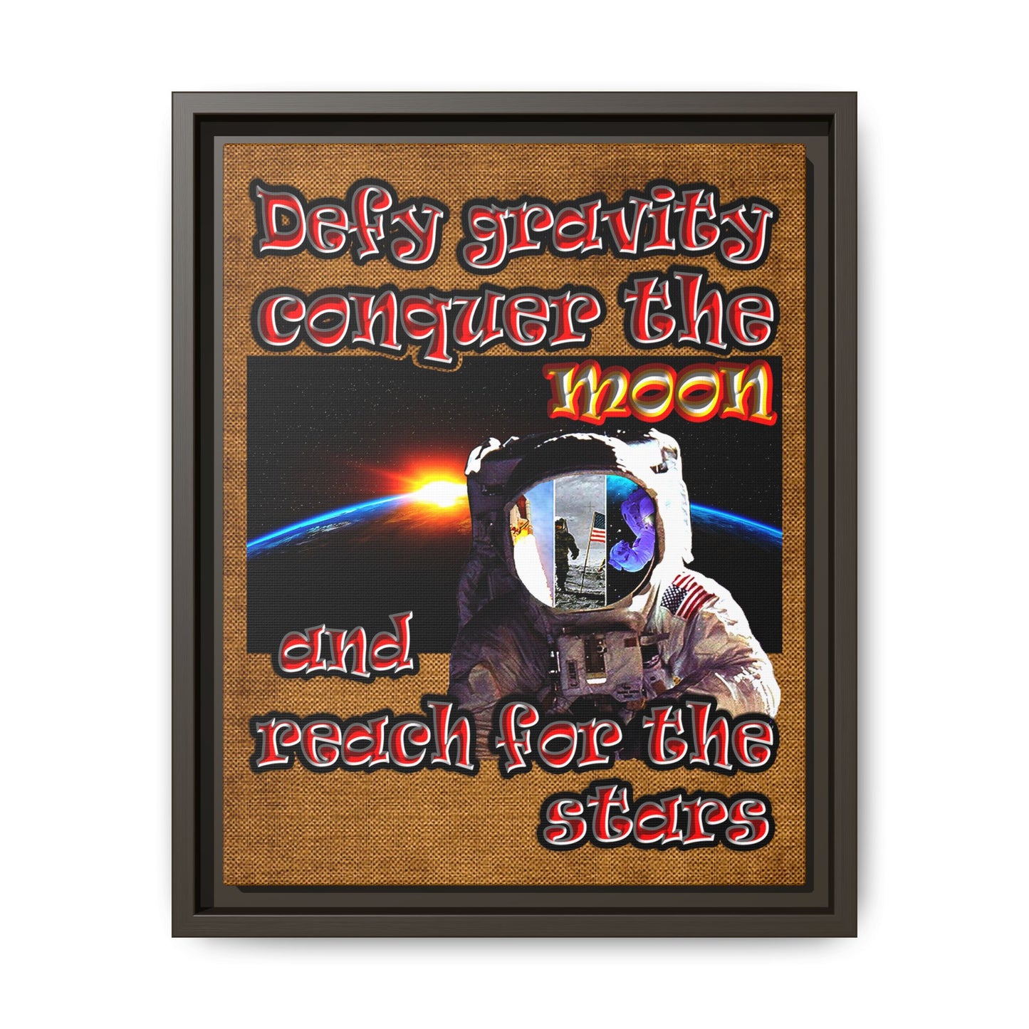 defy conquer reach - framed canvas art (brown papyrus)