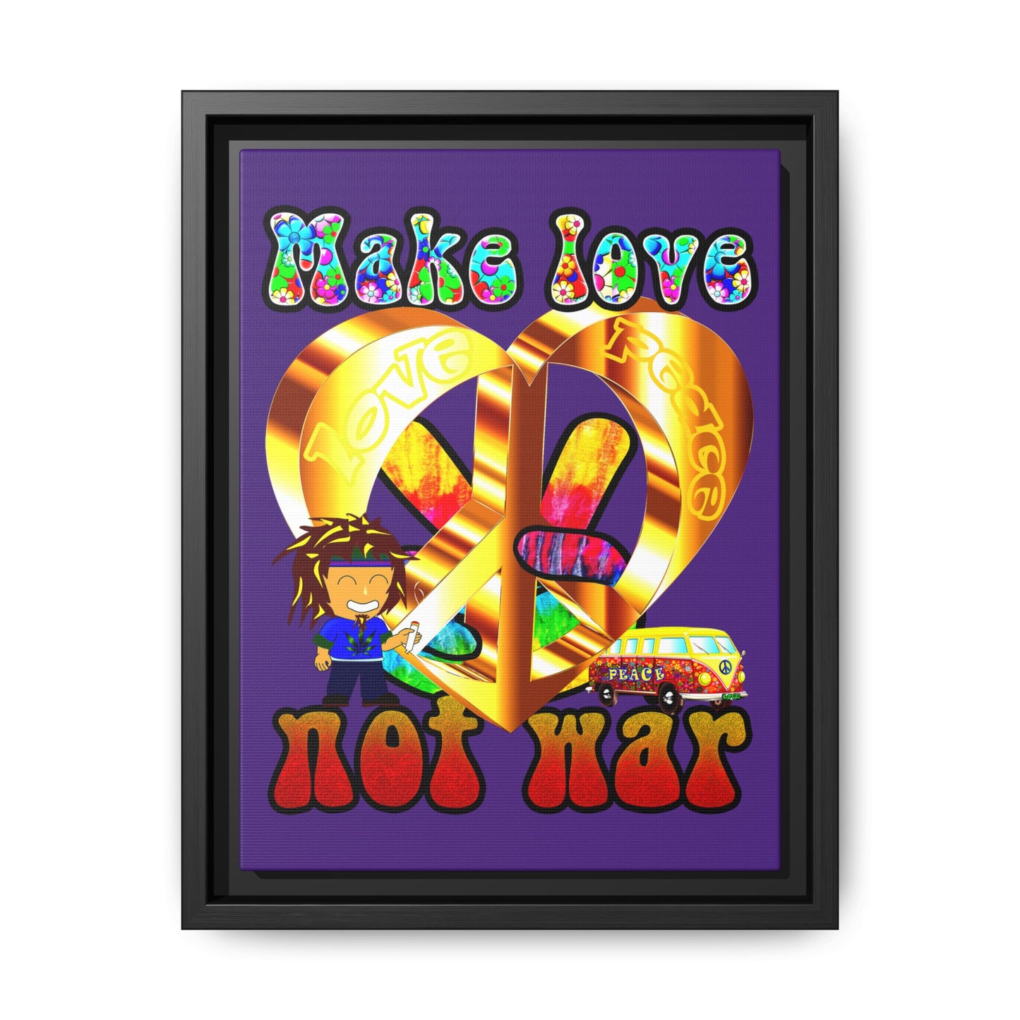 love peace - framed canvas art (purple)