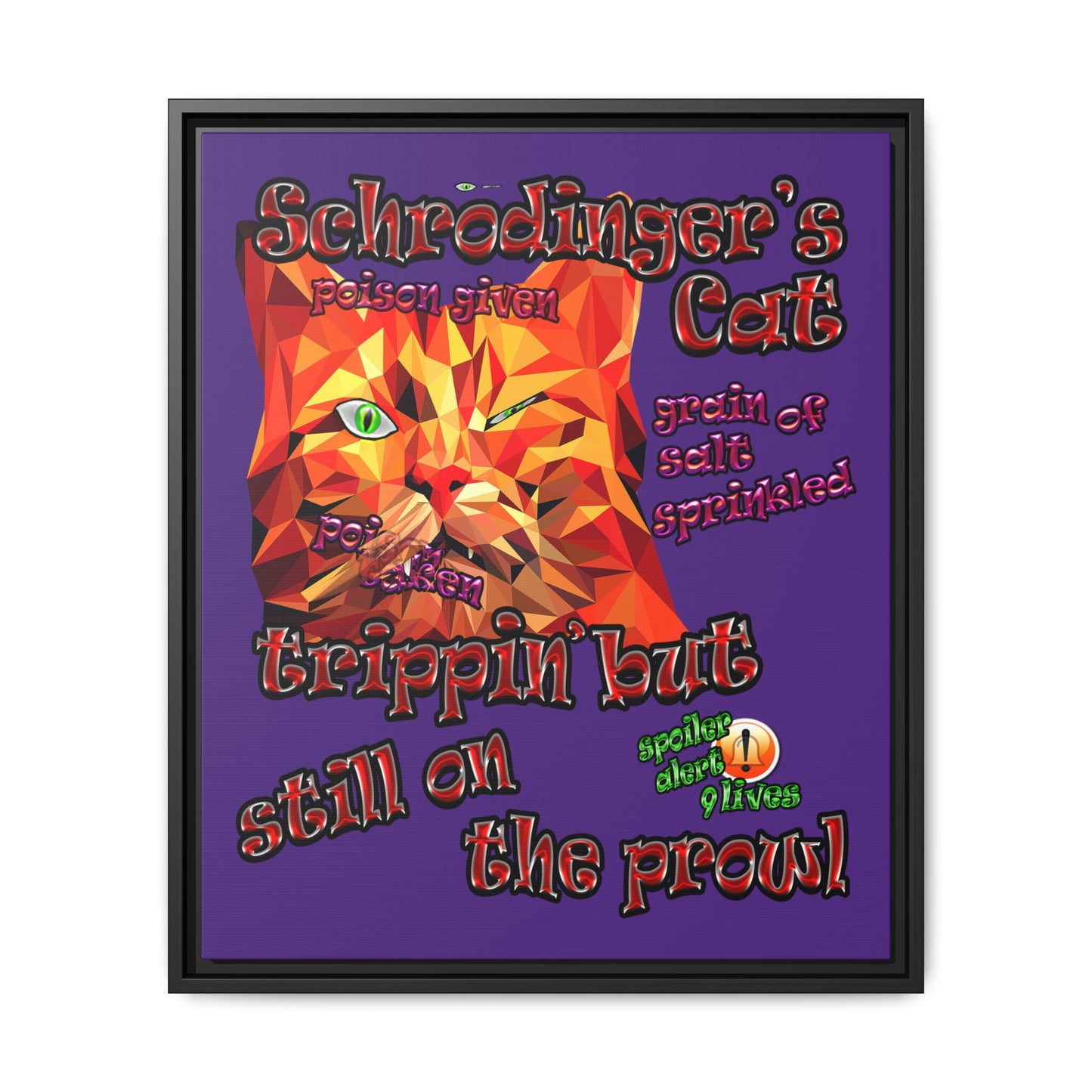 schrodinger's cat - framed canvas art (purple)