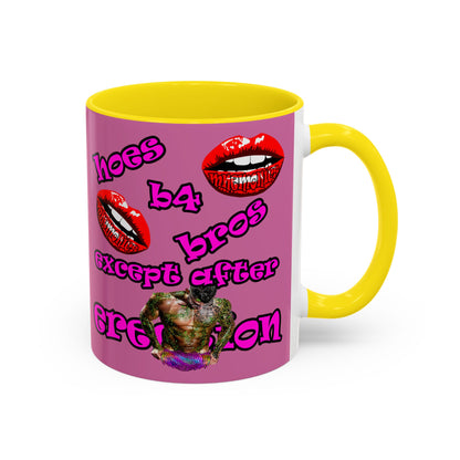 hoes b4 bros - Accent Mug (light pink)