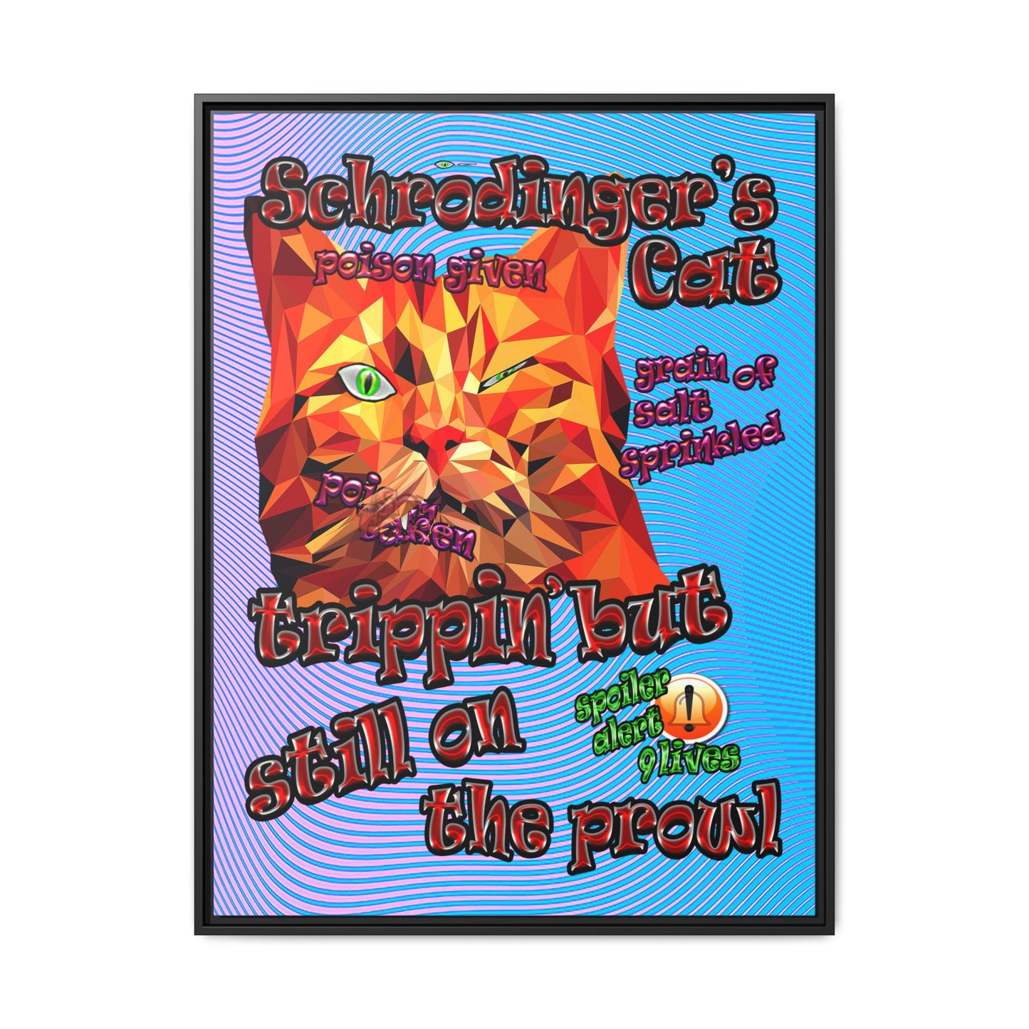 schrodinger's cat - framed canvas art (light blue-purple wave)