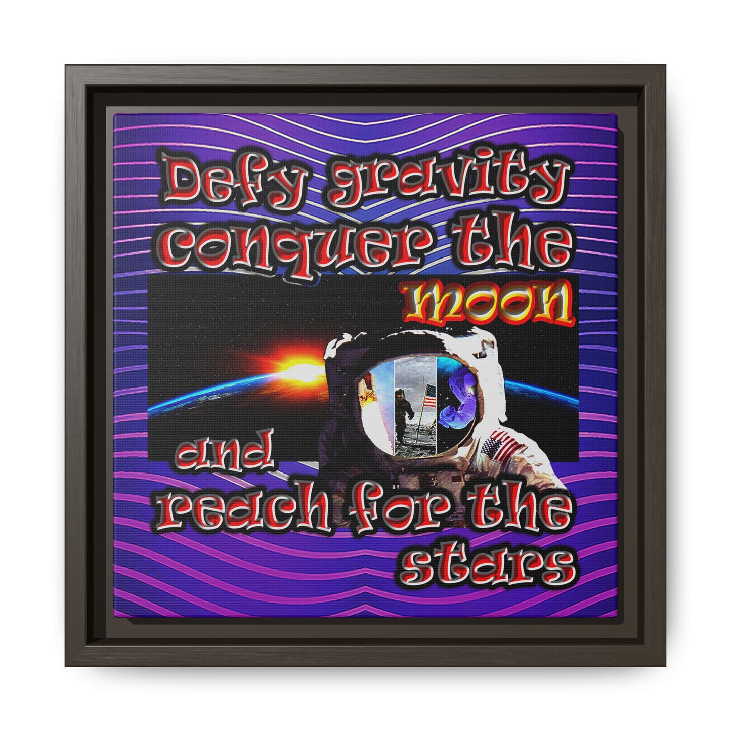 defy conquer reach - framed canvas art (purple wave)