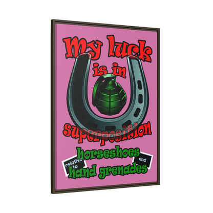 my luck - framed canvas art (light pink)