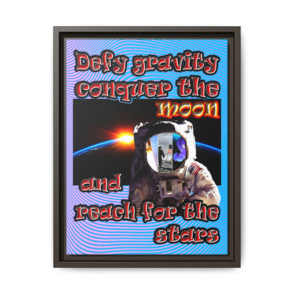defy conquer reach - framed canvas art (light blue-purple wave)