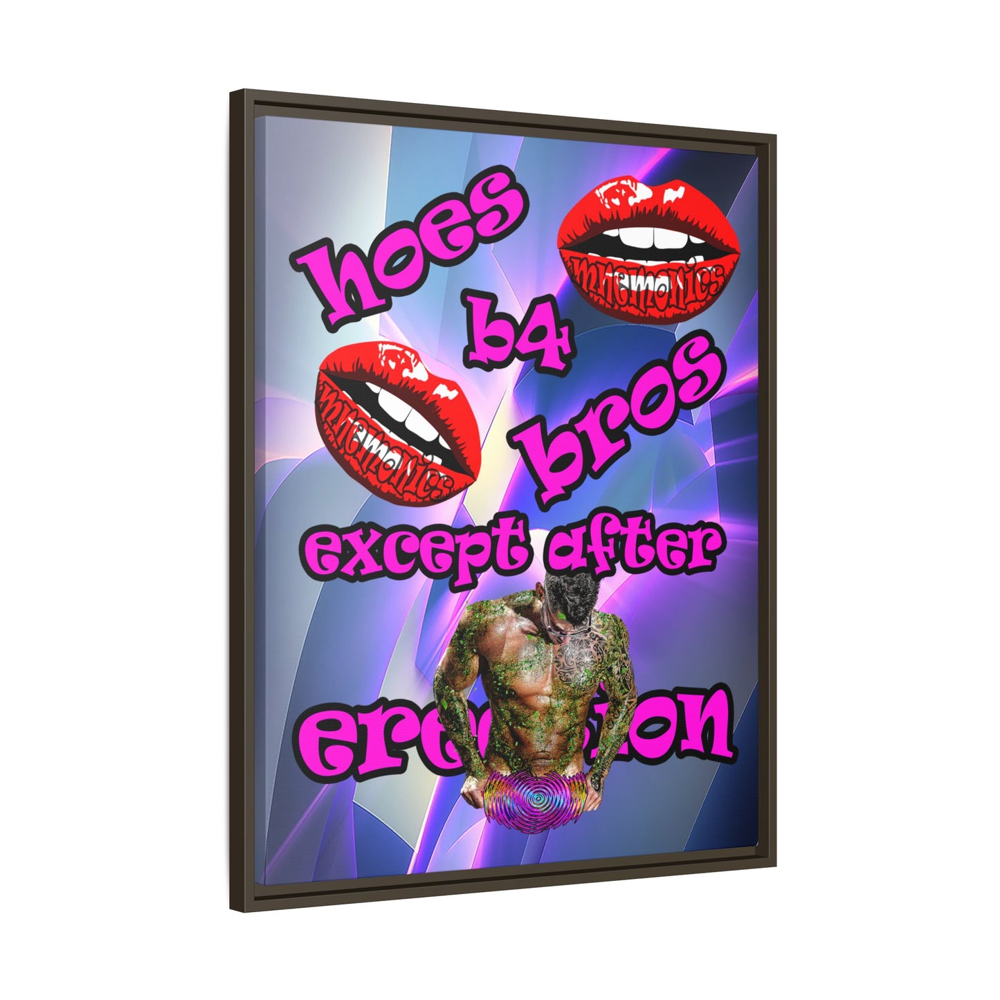hoes b4 bros - framed canvas art (grey-pink wave)