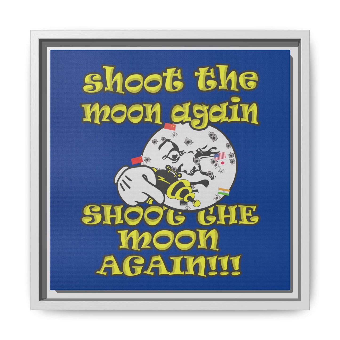 shoot the moon again - framed canvas art (dark blue)