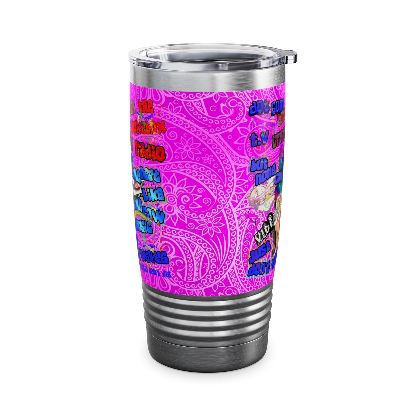 drop the beat - Ringneck Tumbler, 20oz  (pink swirl)