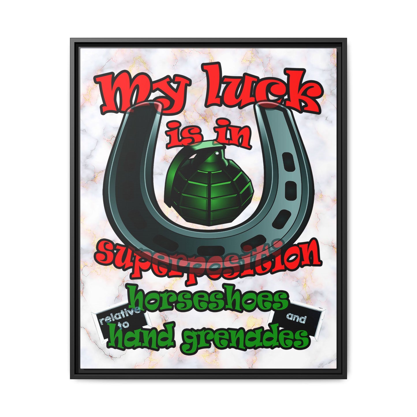 my luck - framed canvas art (white marble)