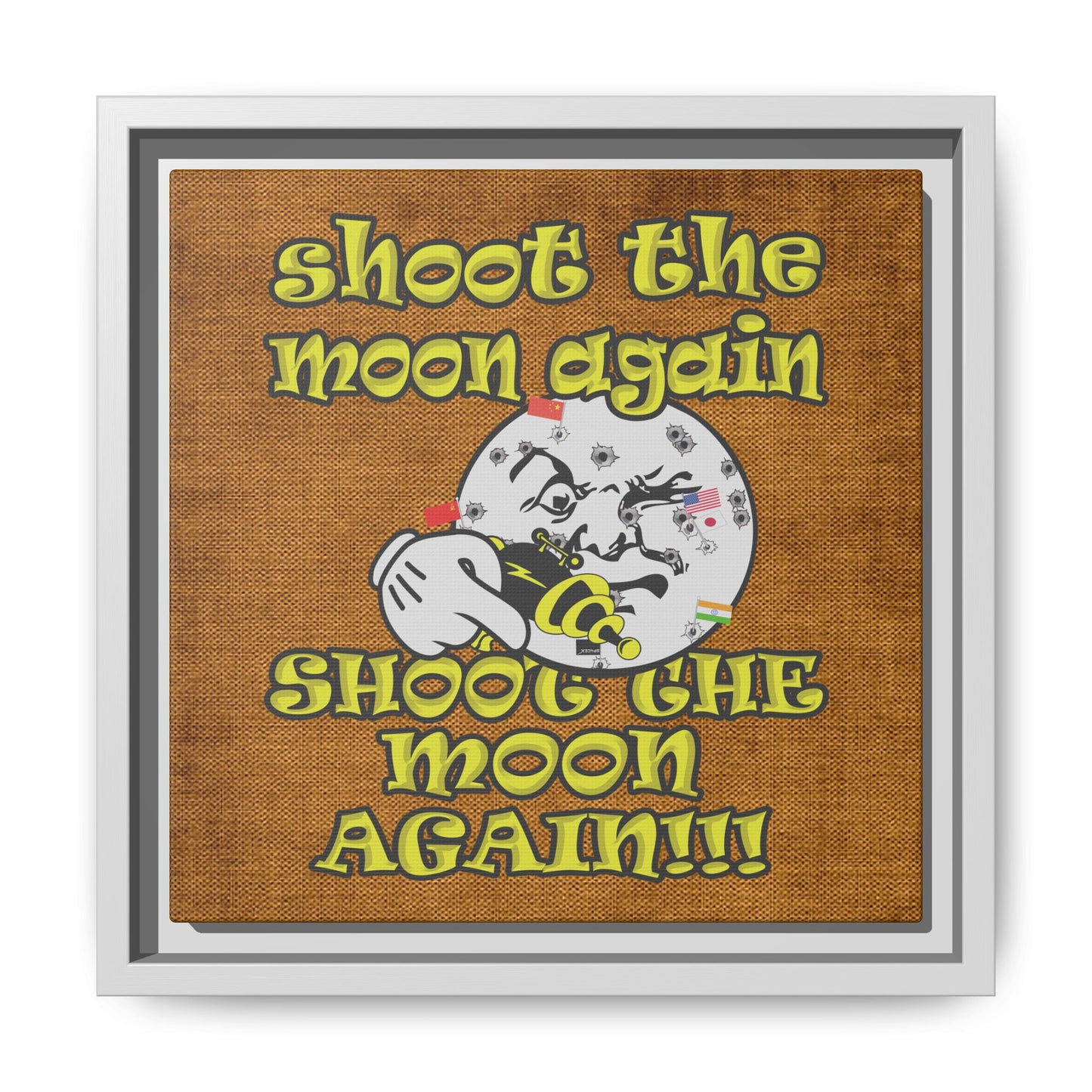 shoot the moon again - framed canvas art (brown papyrus)