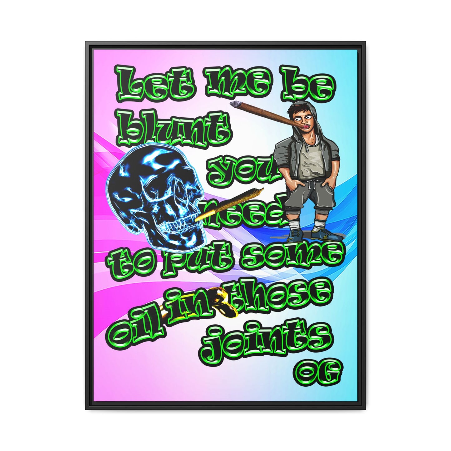 og - framed canvas art (light blue-pink wave)