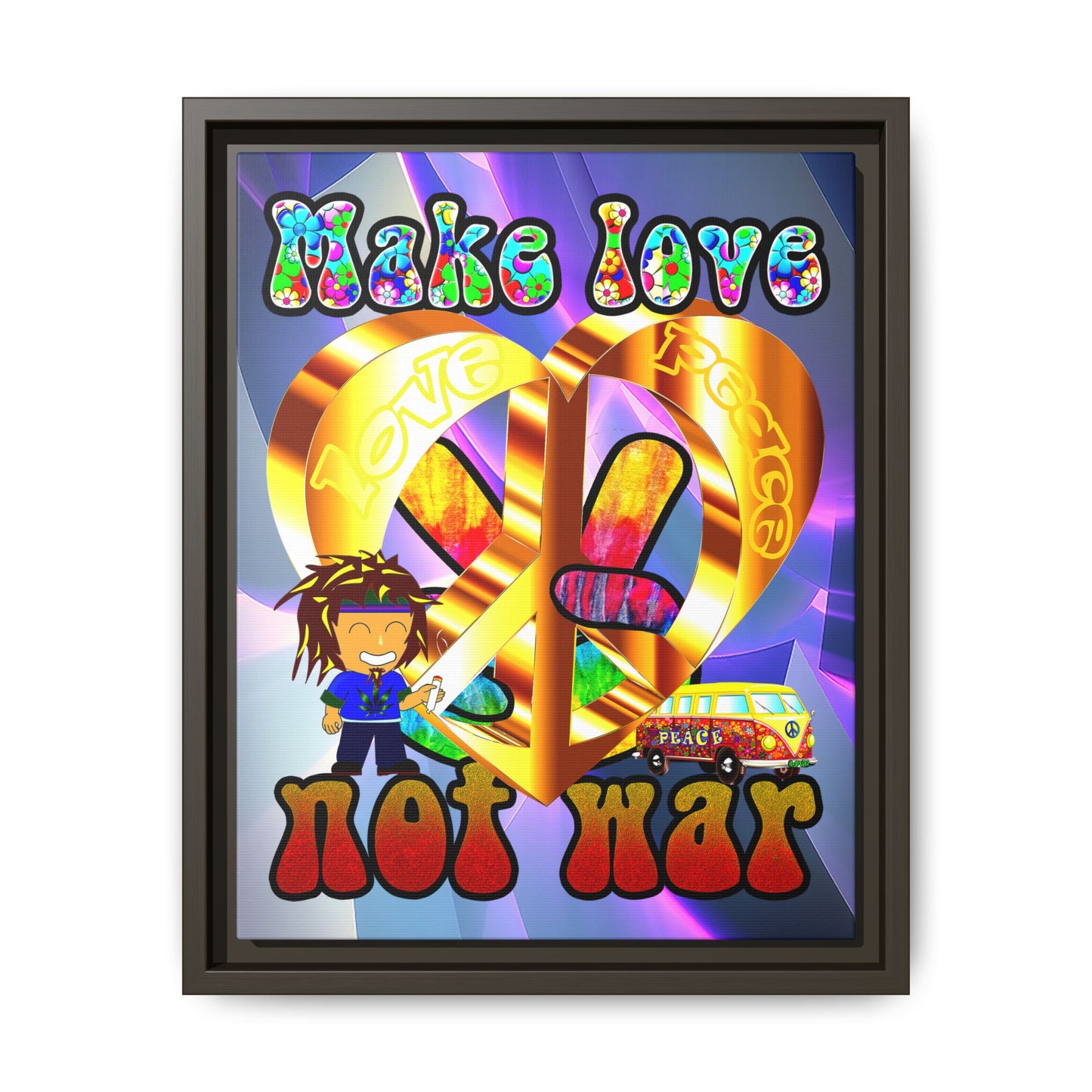 love peace - framed canvas art (grey-pink wave)