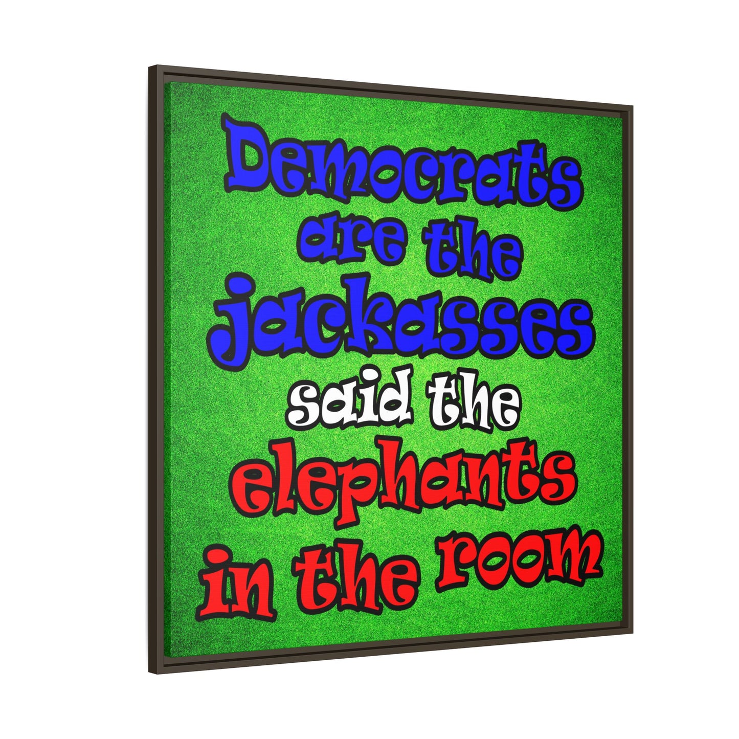 donkeys and elephants - framed canvas art (green turf)