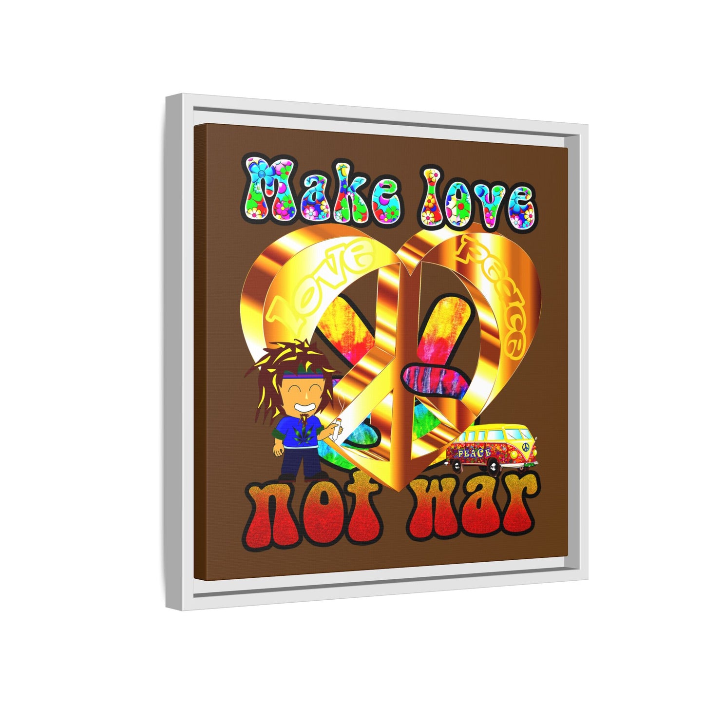 love peace - framed canvas art (brown)