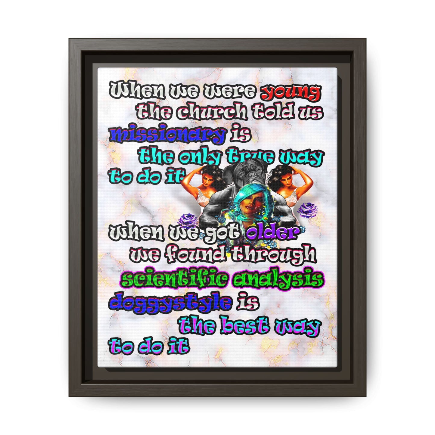doggystyle - framed canvas art (white marble)