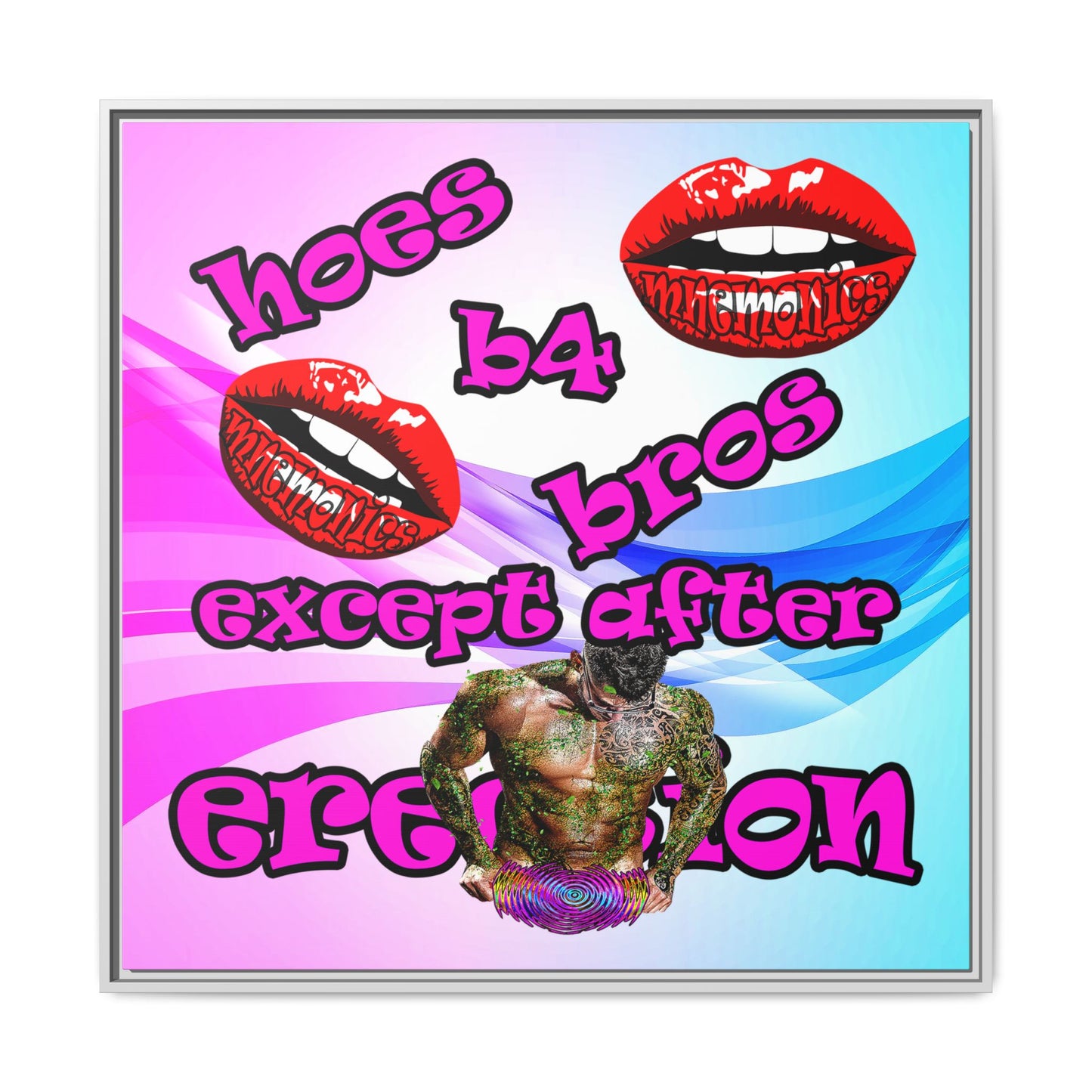 hoes b4 bros - framed canvas art (light blue-pink wave)
