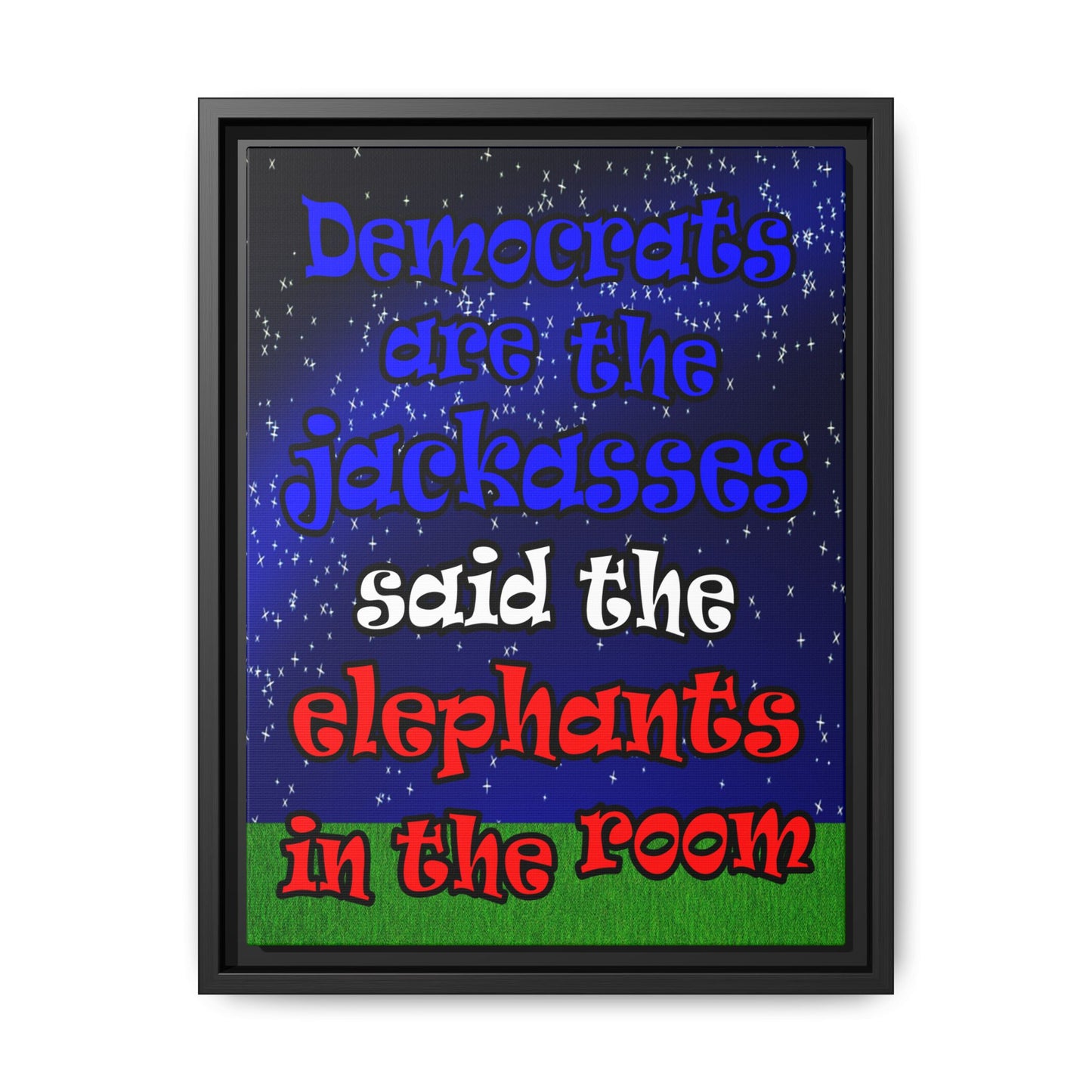 donkeys and elephants - framed canvas art ('snoops' background)