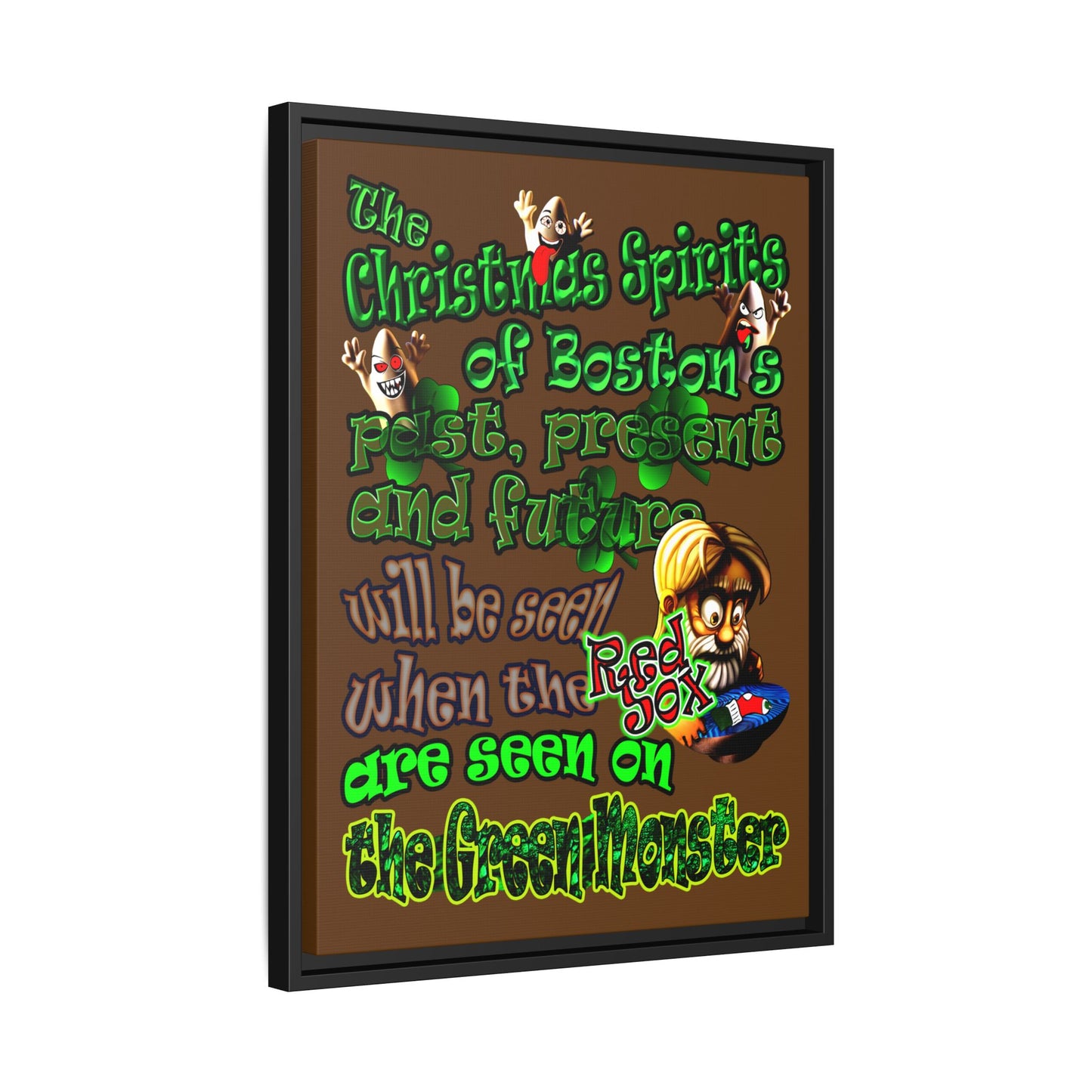 christmas spirits of boston - framed canvas art (brown)