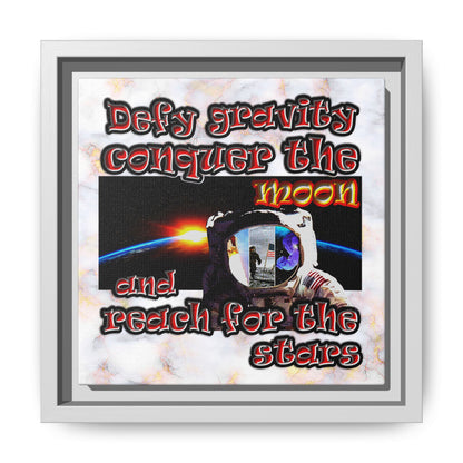 defy conquer reach - framed canvas art (white marble)
