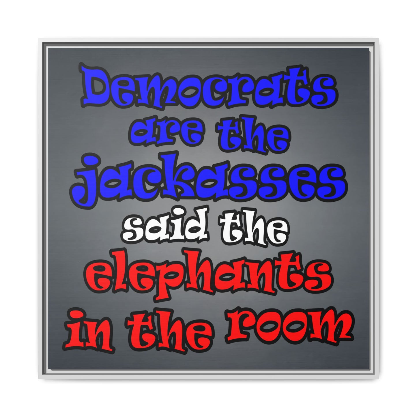 donkeys and elephants - framed canvas art (grey-light grey)