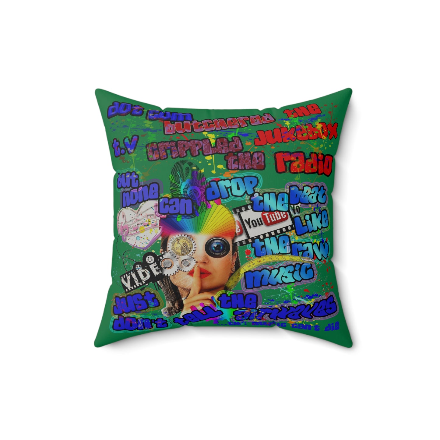 drop the beat - Faux Suede Square Pillow - (dark green)
