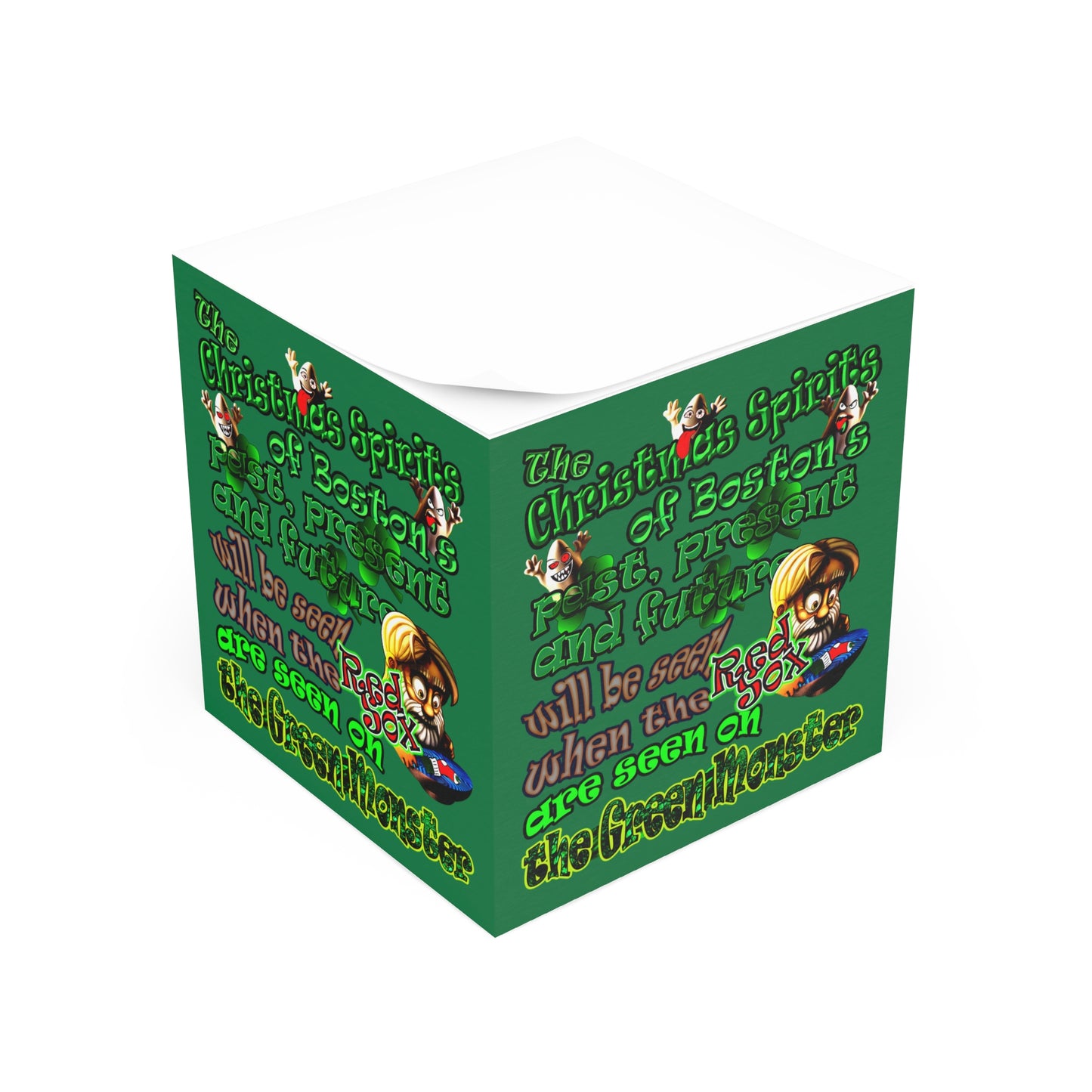 christmas spirits of boston - note cube (dark green)