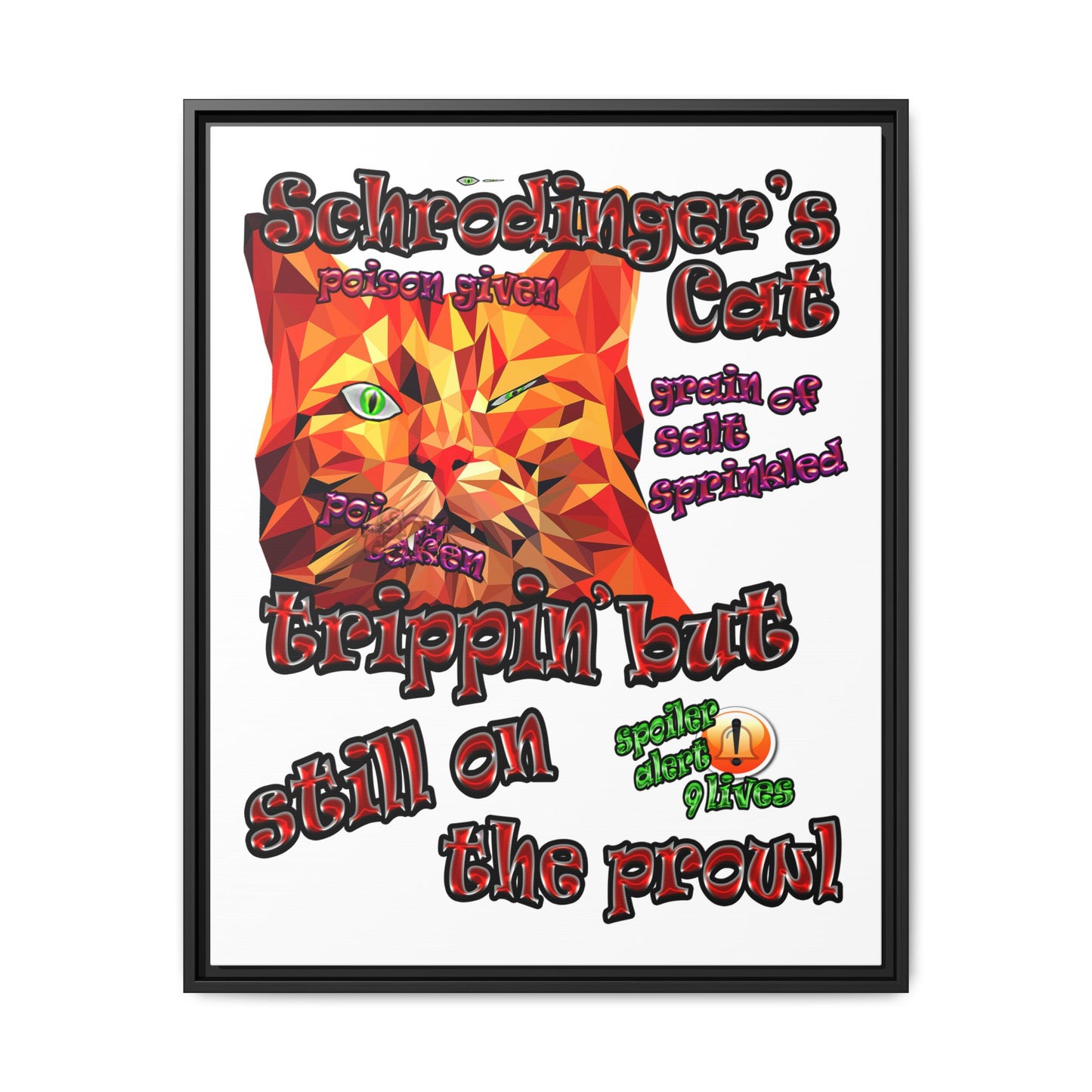 schrodinger's cat - framed canvas art (white)
