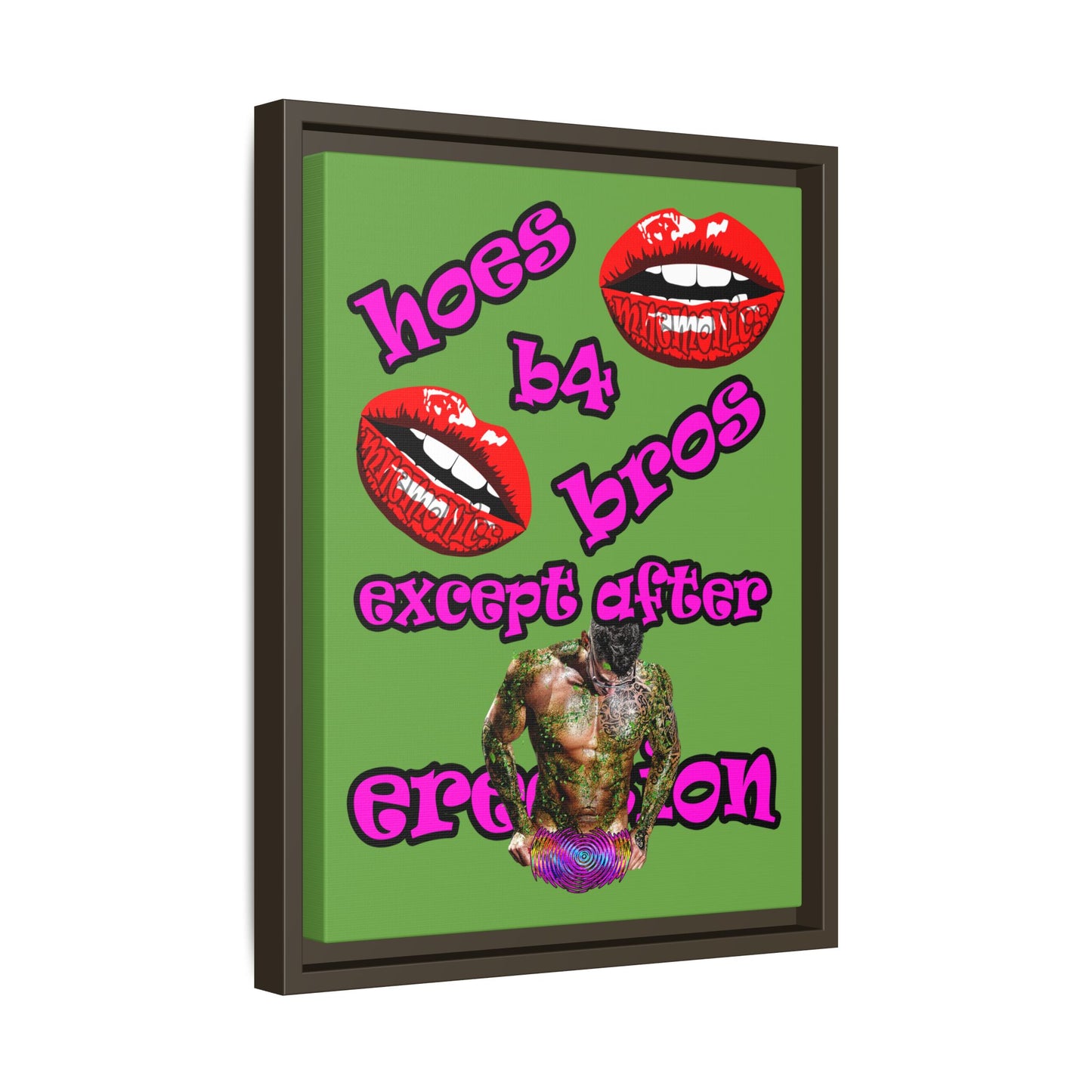 hoes b4 bros - framed canvas art (green)