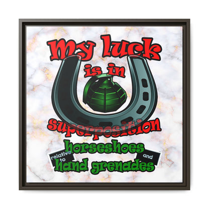 my luck - framed canvas art (white marble)