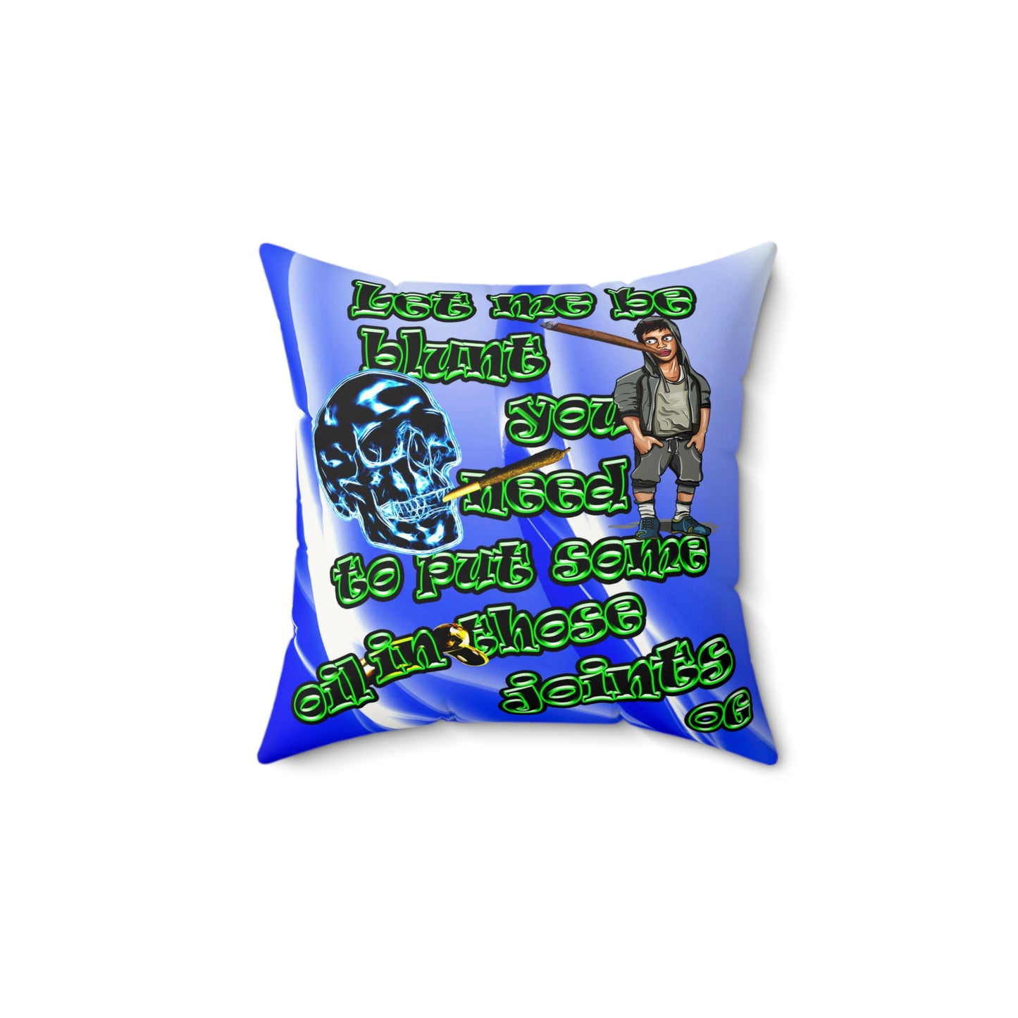 og - Faux Suede Square Pillow - (blue-white wave)