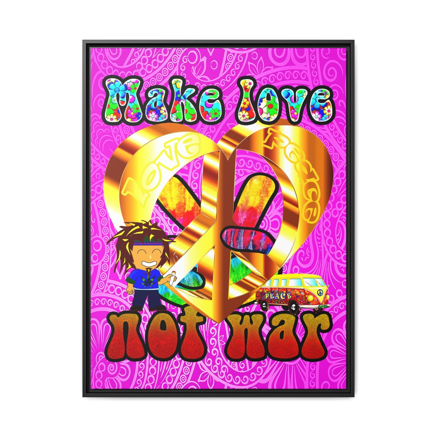 love peace - framed canvas art (pink swirl)