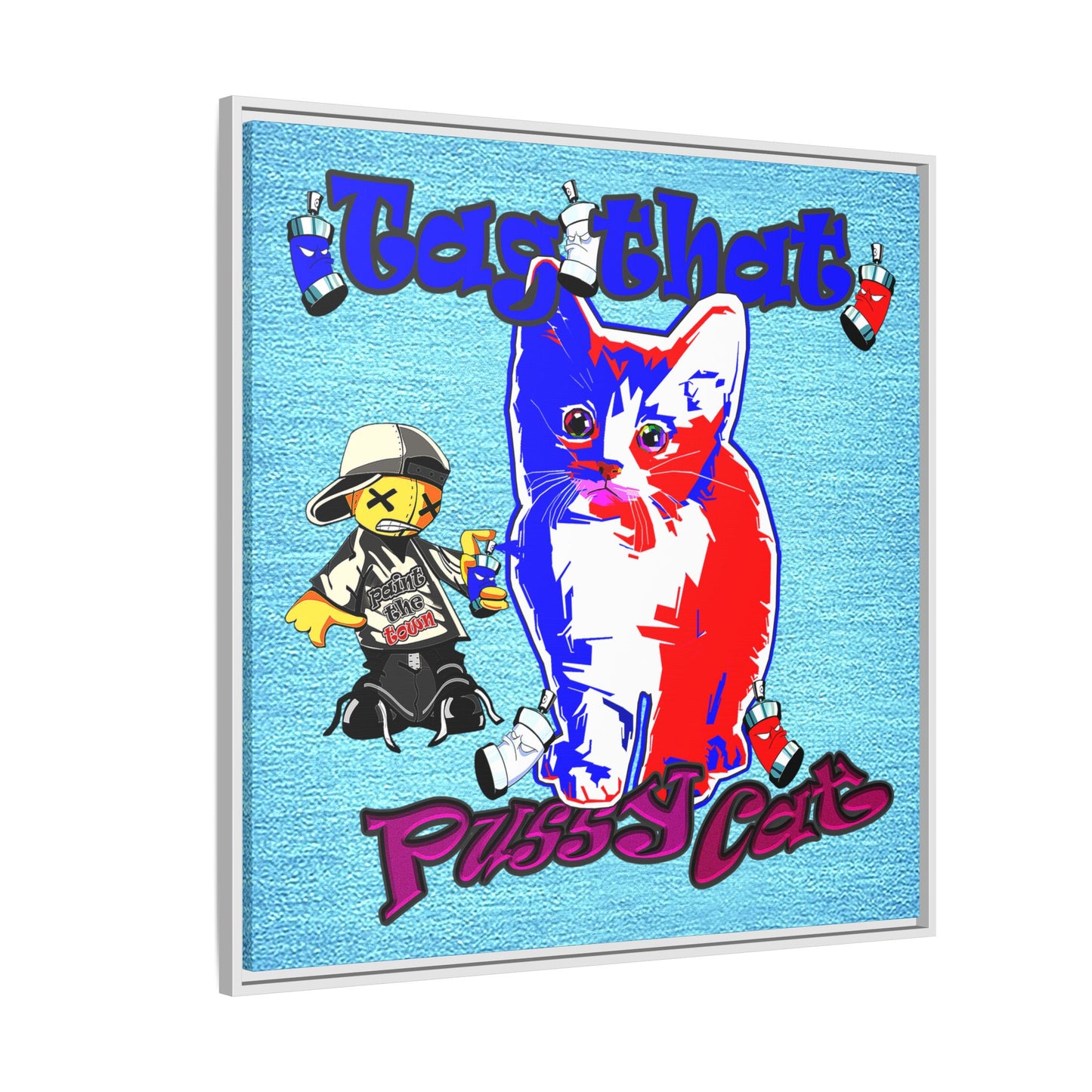 tag that - framed canvas art (faded blue)