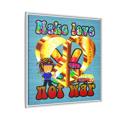 love peace - framed canvas art (faded blue)