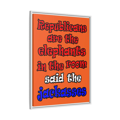 donkeys and elephants - framed canvas art (orange)