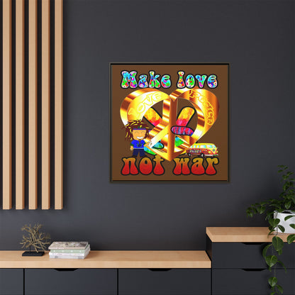 love peace - framed canvas art (brown)
