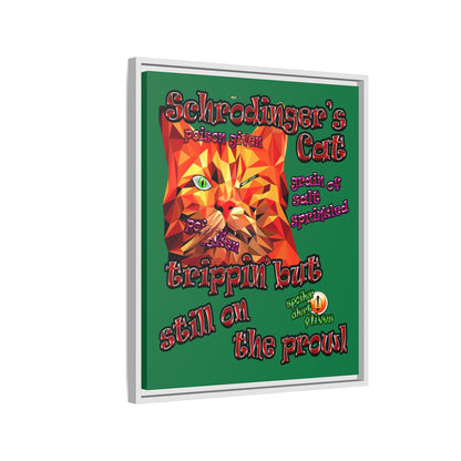 schrodinger's cat - framed canvas art (dark green)