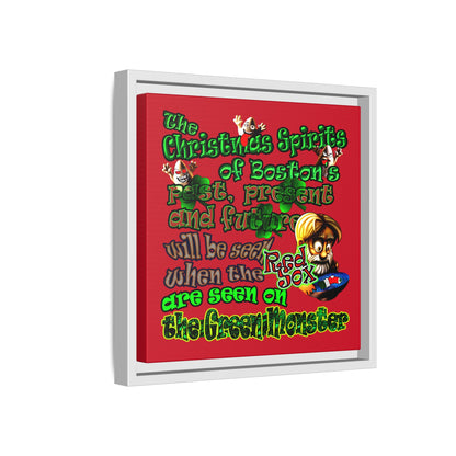 christmas spirits of boston - framed canvas art (dark red)