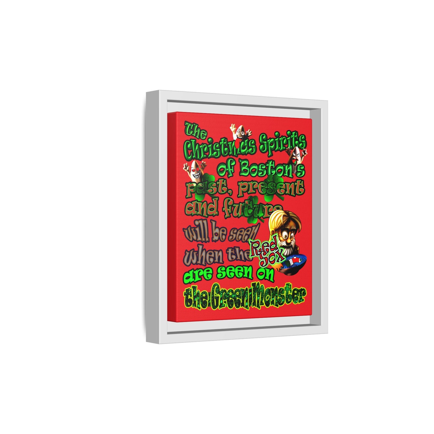 christmas spirits of boston - framed canvas art (red)