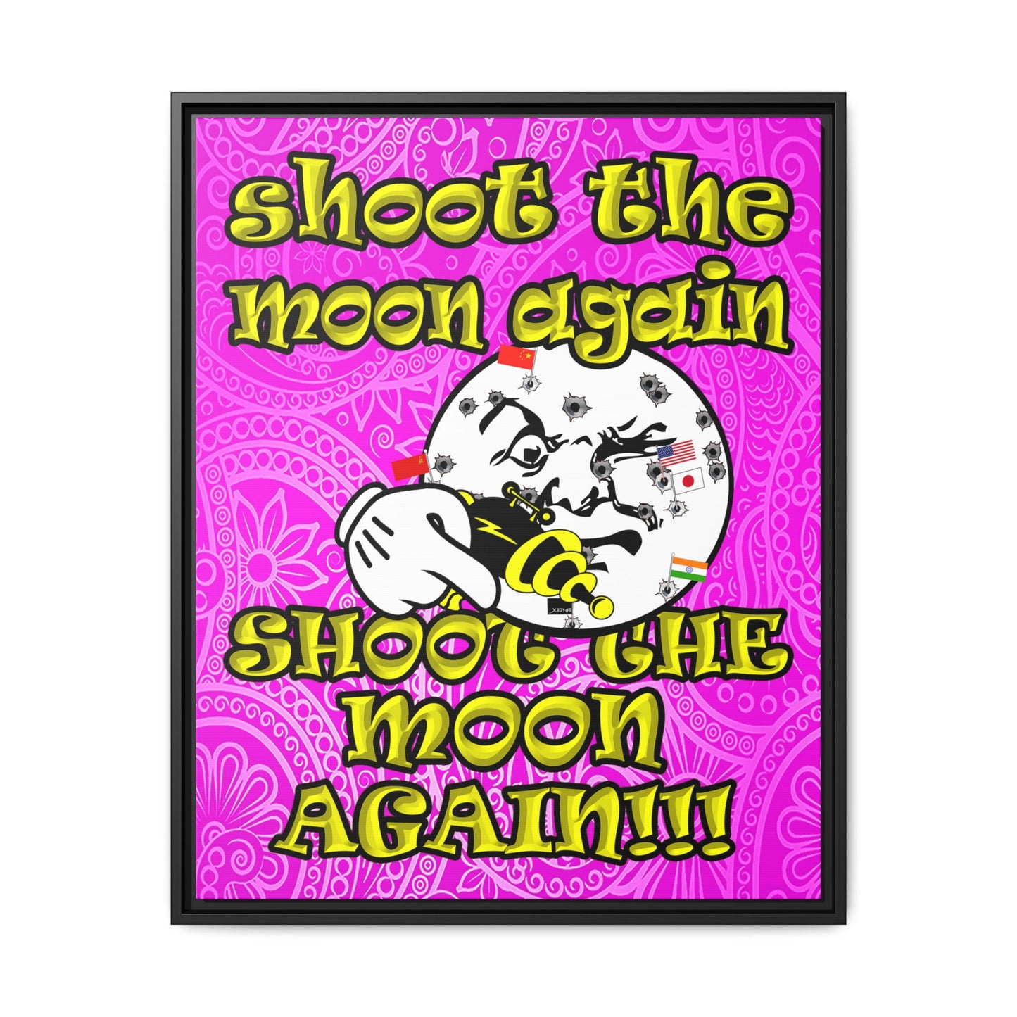shoot the moon again - framed canvas art (pink swirl)