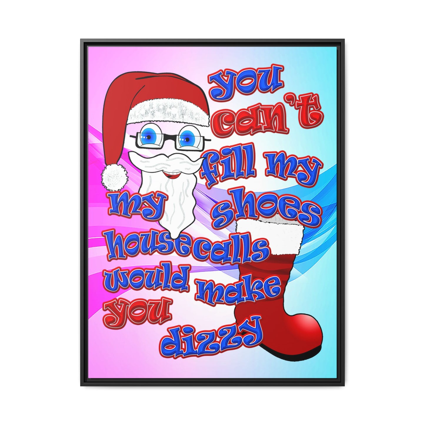 santa's shoes - framed canvas art (light blue-pink wave)
