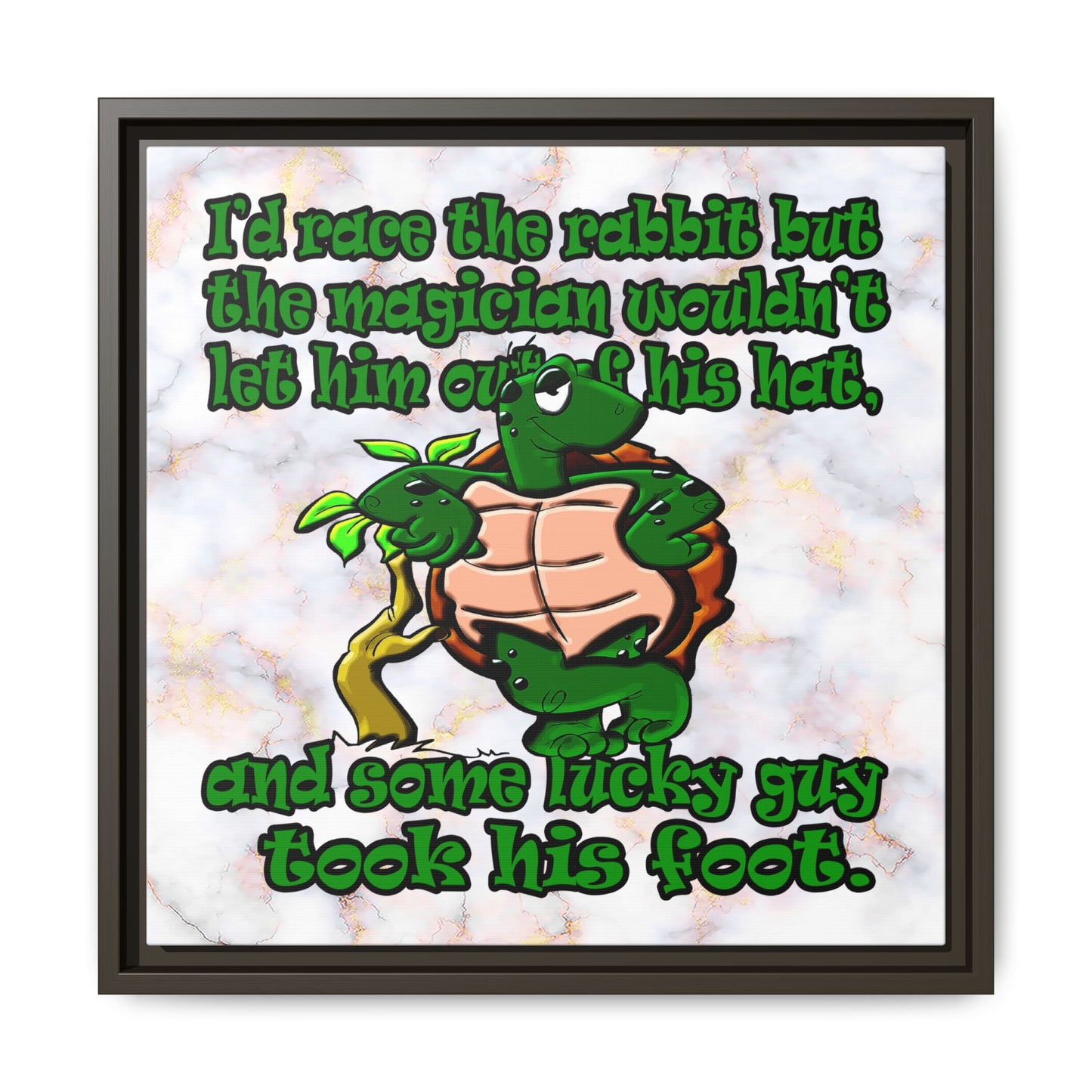 turtle race - framed canvas art (white marble)