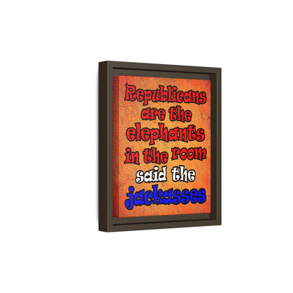 donkeys and elephants - framed canvas art (burnt orange)