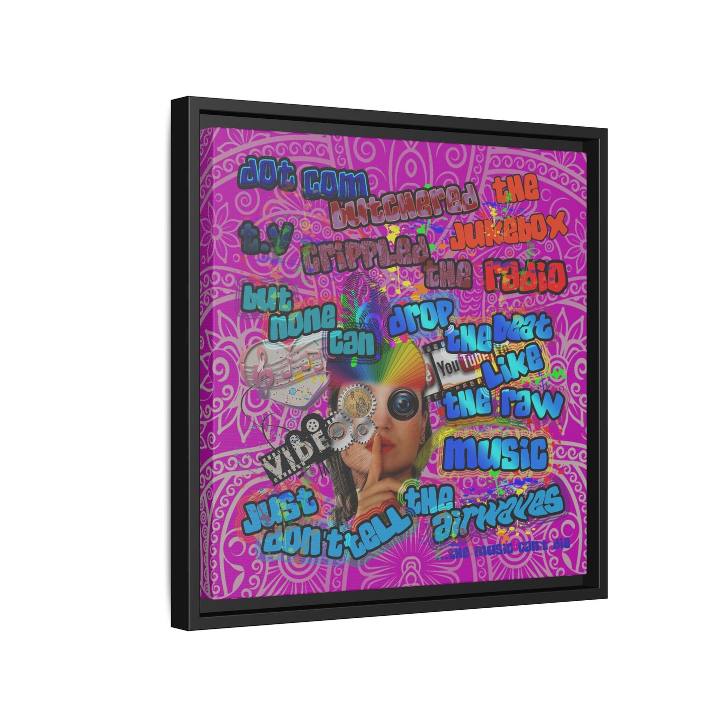 drop the beat - framed canvas art (pink swirl)