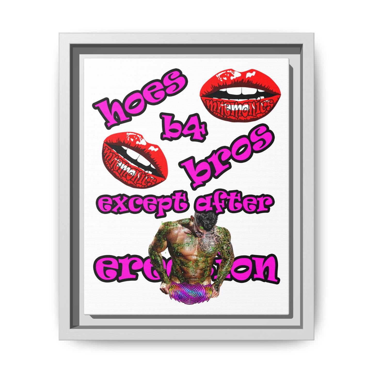 hoes b4 bros - framed canvas art (white)