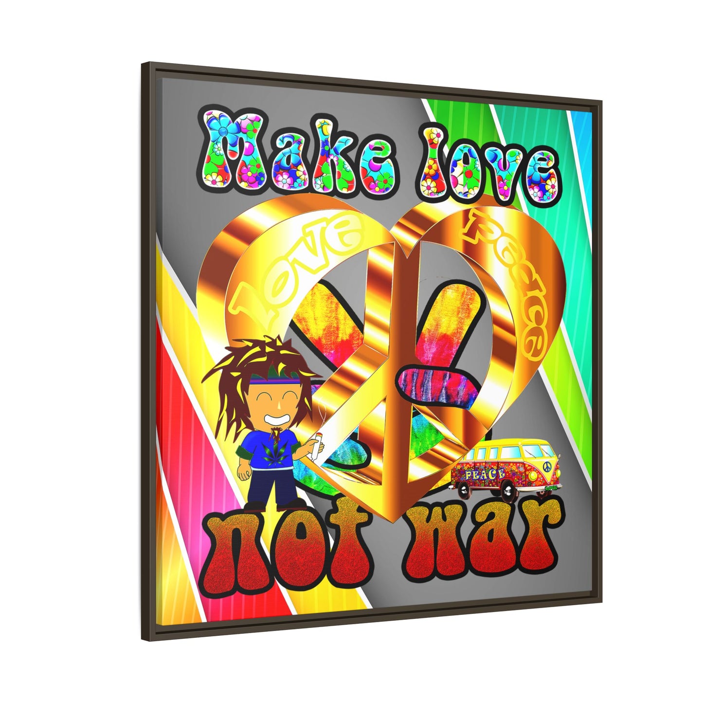 love peace - framed canvas art (rainbow split)