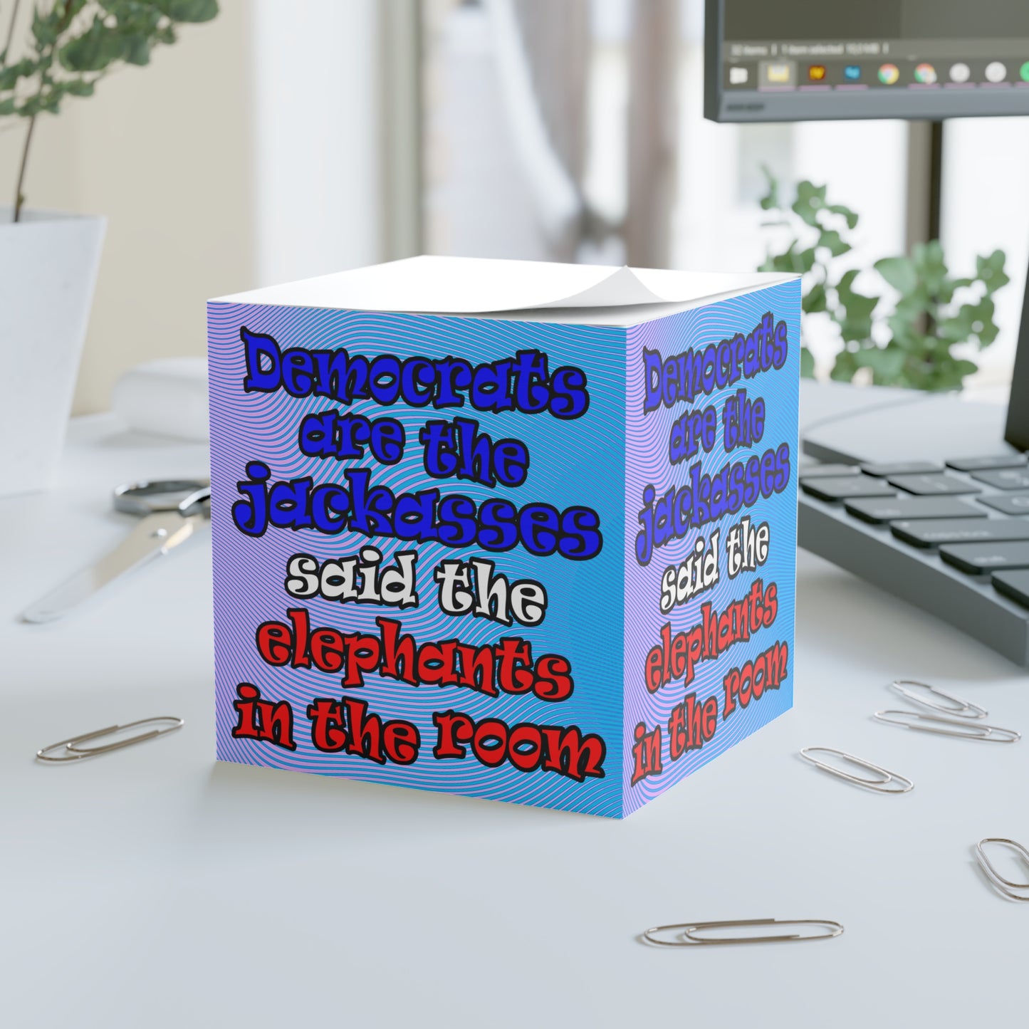donkeys and elephants - note cube (light blue-purple wave)