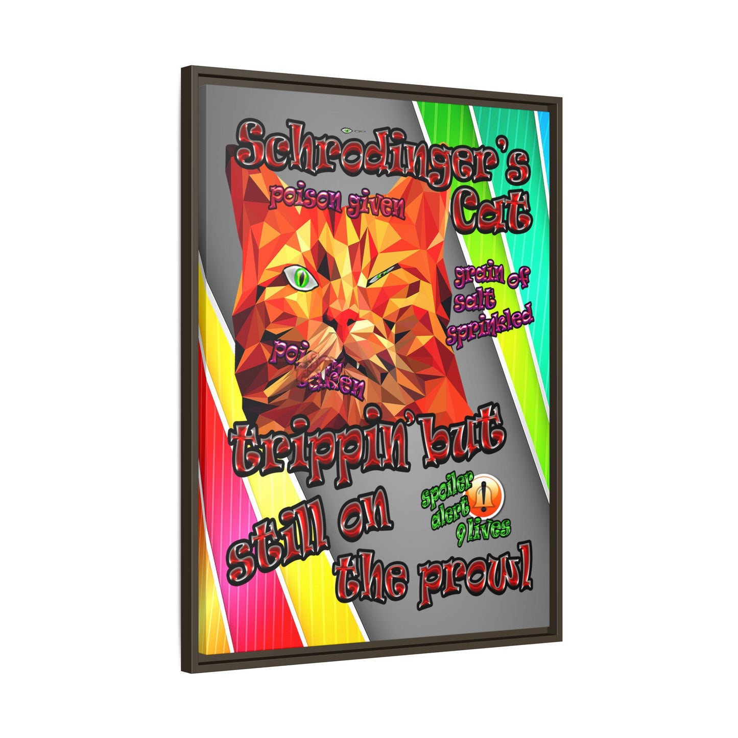 schrodinger's cat - framed canvas art (rainbow split)